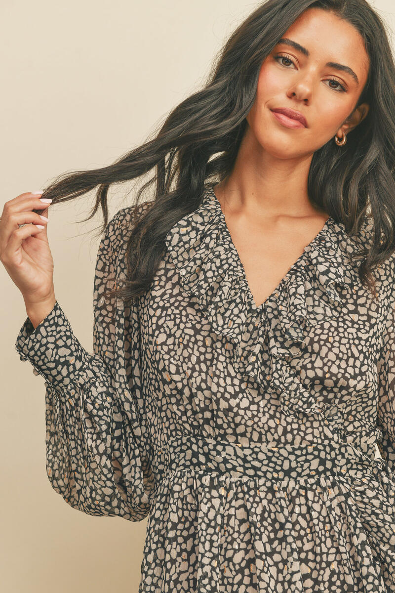 Printed Dot Mini Wrap Dress