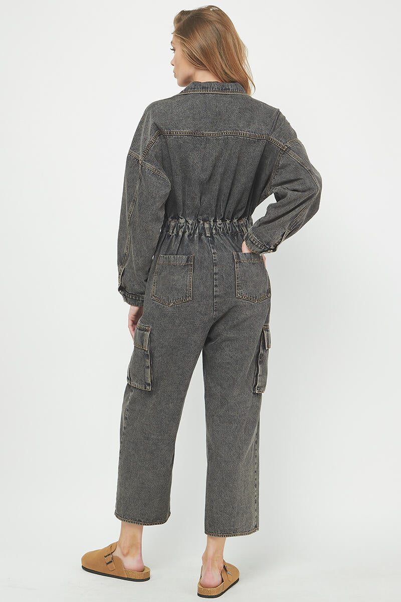 Long Sleeve Denim Jumpsuit