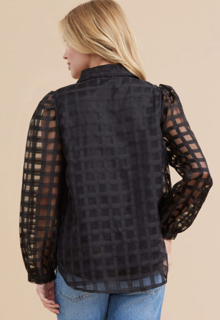 Black Organza Checkered Top
