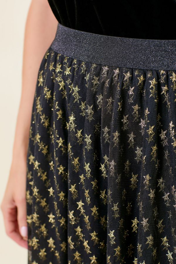 Gathered Midi Glitter Skirt Black