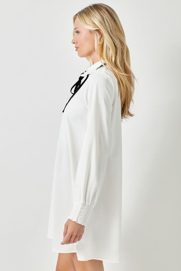 Tie Neck Flowy Dress Off White