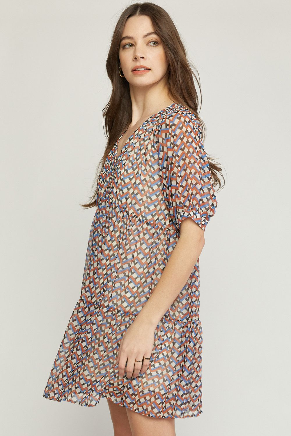 Blue Red White Zig Zag Dress