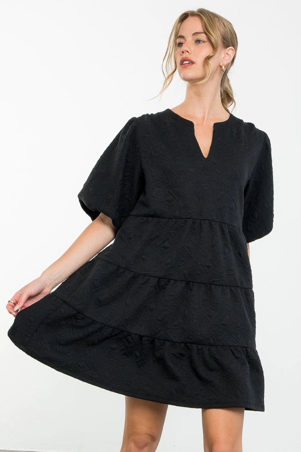 THML Puff Sleeve Dress BLK