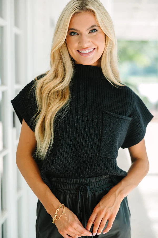 Quinn Mock Neck Knit Top Black