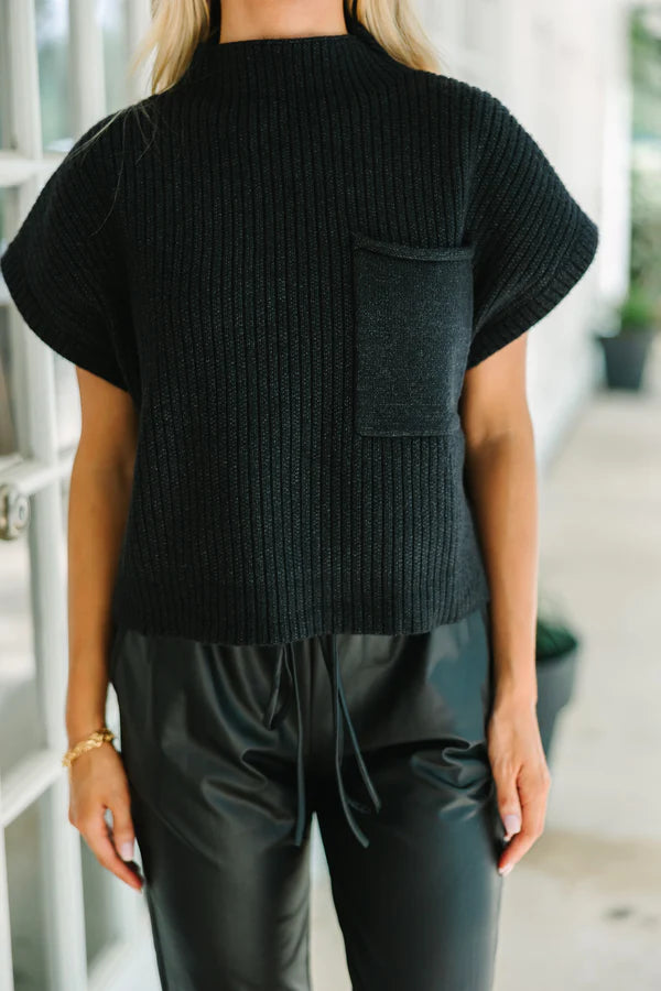 Quinn Mock Neck Knit Top Black