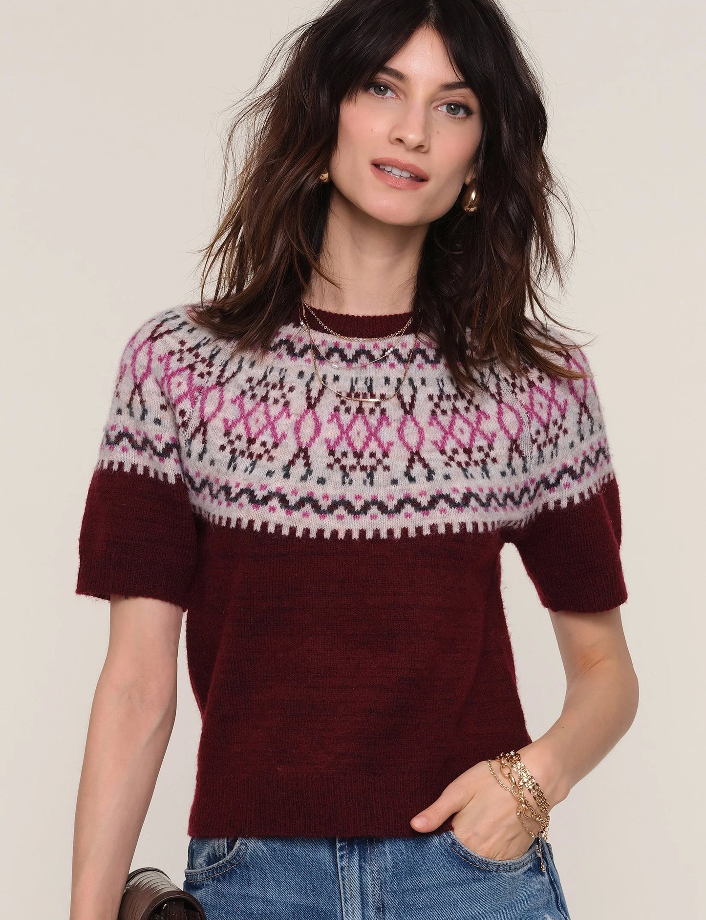 Fair Isle Crew Neck Merlot