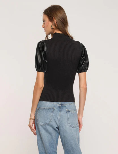 Leather Sleeve Shirt Black