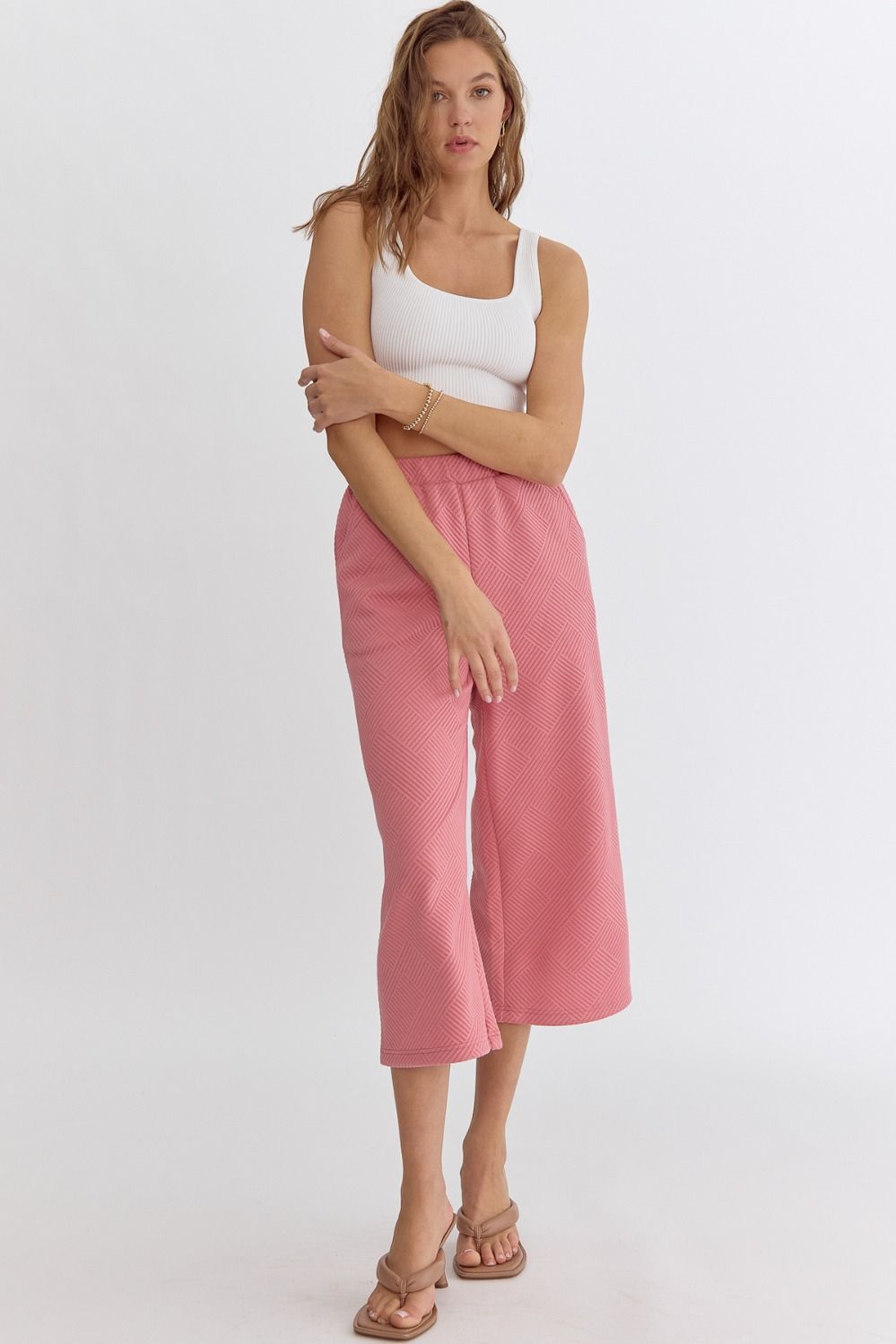 HR Textured Wide Leg Pant