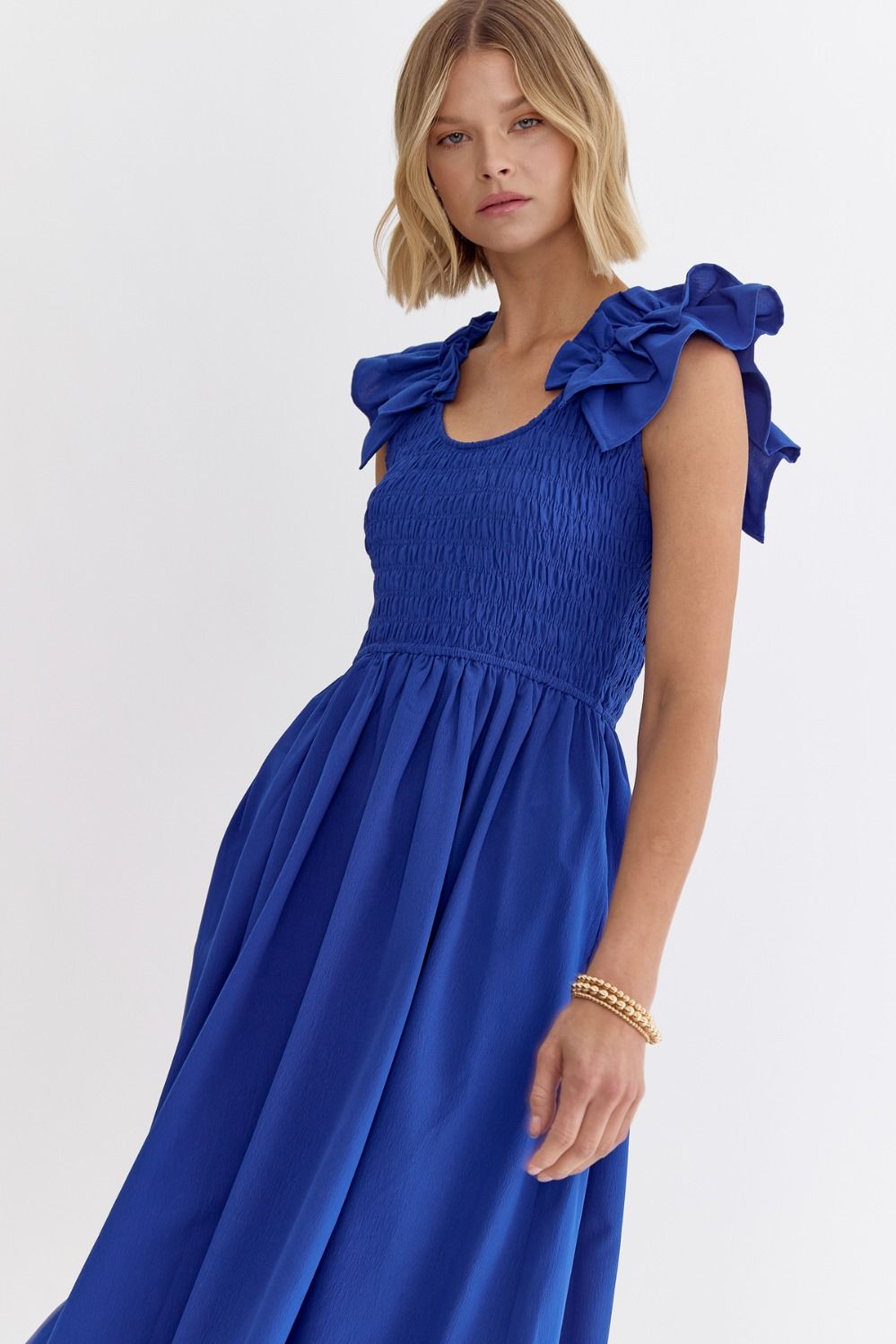 Sleeves Ruffle Midi Dress BLU